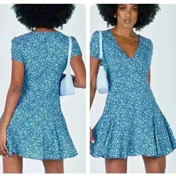 Princess Polly The Sting Mini Dress Ruffle Hem Short Floral V-neck Blue Size 0 - Picture 3 of 12